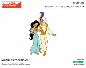 Prince Ali, Jasmine On A Walk - Disney's Aladdin - Embroidery Design in 3 sizes & 8 formats