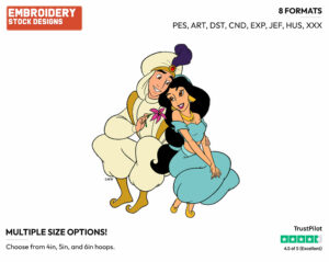 Aladdin, Jasmine Sitting Side By Side - Disney's Aladdin - Embroidery Design in 3 sizes & 8 formats