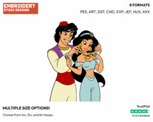 Aladdin Puts Necklace Round Jasmine's Neck - Disney's Aladdin - Embroidery Design in 3 sizes & 8 formats