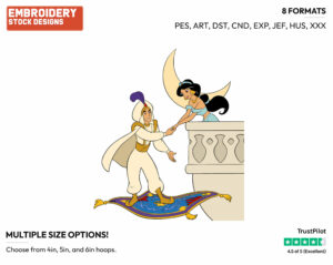 Prince Ali, Jasmine At Her Balcony - Disney's Aladdin - Embroidery Design in 3 sizes & 8 formats