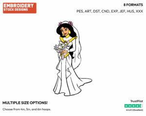 Jasmine Walking Down The Aisle - Disney's Aladdin - Embroidery Design in 3 sizes & 8 formats