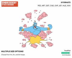 Genie Appearing Poof In Clouds Of Smoke - Disney's Aladdin - Embroidery Design in 3 sizes & 8 formats