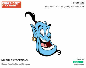 Genie's Smiling Face - Disney's Aladdin - Embroidery Design in 3 sizes & 8 formats