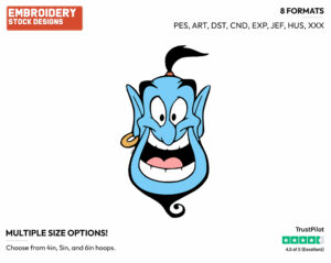 Cheerful Genie Smiling - Disney's Aladdin - Embroidery Design in 3 sizes & 8 formats