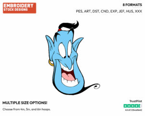 Genie's Face - Disney's Aladdin - Embroidery Design in 3 sizes & 8 formats