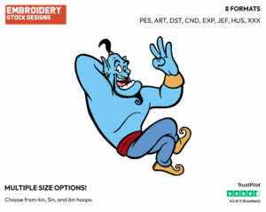 Genie Gesturing 3 Wishes - Disney's Aladdin - Embroidery Design in 3 sizes & 8 formats
