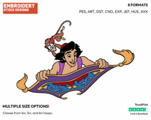 Aladdin, Abu On Flying Carpet - Disney's Aladdin - Embroidery Design in 3 sizes & 8 formats