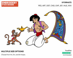 Aladdin, Abu, Carpet, Magic Lamp - Disney's Aladdin - Embroidery Design in 3 sizes & 8 formats