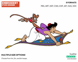 Aladdin, Abu On Flying Carpet - Disney's Aladdin - Embroidery Design in 3 sizes & 8 formats