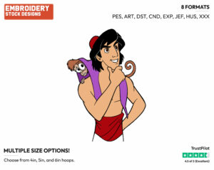 Aladdin, Abu - Disney's Aladdin - Embroidery Design in 3 sizes & 8 formats