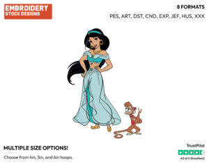 Jasmine, Abu - Disney's Aladdin - Embroidery Design in 3 sizes & 8 formats