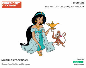Jasmine, Abu, Magic Lamp - Disney's Aladdin - Embroidery Design in 3 sizes & 8 formats