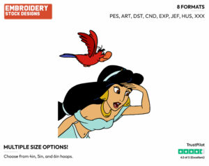 Jasmine, Iago - Disney's Aladdin - Embroidery Design in 3 sizes & 8 formats