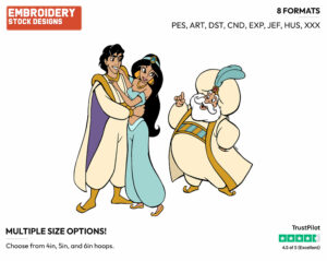 Aladdin, Jasmine, Sultan - Disney's Aladdin - Embroidery Design in 3 sizes & 8 formats