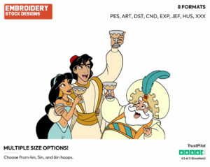Aladdin, Jasmine, Sultan Toasting - Disney's Aladdin - Embroidery Design in 3 sizes & 8 formats