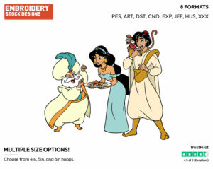 Aladdin, Jasmine, Abu, Sultan - Disney's Aladdin - Embroidery Design in 3 sizes & 8 formats