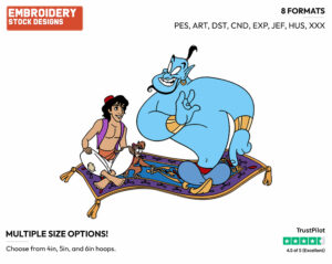 Aladdin, Genie, Abu On Flying Carpet - Disney's Aladdin - Embroidery Design in 3 sizes & 8 formats