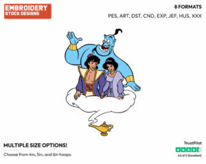 Aladdin, Jasmine, Genie - Disney's Aladdin - Embroidery Design in 3 sizes & 8 formats