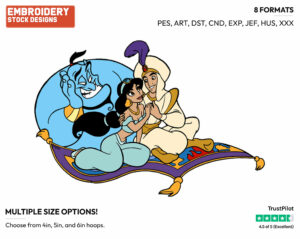 Aladdin, Jasmine, Carpet, Genie - Disney's Aladdin - Embroidery Design in 3 sizes & 8 formats