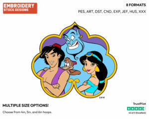 Aladdin, Genie, Jasmine, Abu - Disney's Aladdin - Embroidery Design in 3 sizes & 8 formats