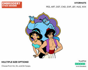 Aladdin, Genie, Jasmine - Disney's Aladdin - Embroidery Design in 3 sizes & 8 formats