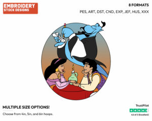 Aladdin, Genie, Jasmine - Disney's Aladdin - Embroidery Design in 3 sizes & 8 formats