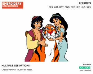 Aladdin, Rajah, Jasmine - Disney's Aladdin - Embroidery Design in 3 sizes & 8 formats