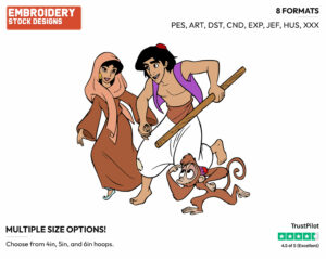 Aladdin, Jasmine, Abu - Disney's Aladdin - Embroidery Design in 3 sizes & 8 formats
