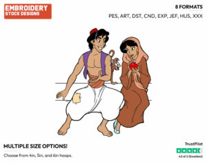 Aladdin, Jasmine, Abu - Disney's Aladdin - Embroidery Design in 3 sizes & 8 formats