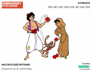 Aladdin, Jasmine, Abu - Disney's Aladdin - Embroidery Design in 3 sizes & 8 formats