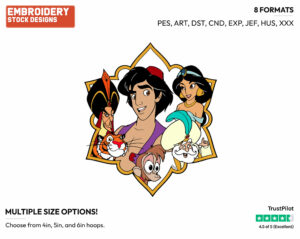 Aladdin, Rajah, Genie, Jasmine, Abu, Jafar, Sultan - Disney's Aladdin - Embroidery Design in 3 sizes & 8 formats