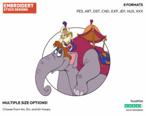 Prince Ali On Abu The Elephant - Disney's Aladdin - Embroidery Design in 3 sizes & 8 formats