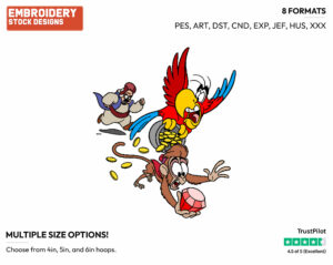 Iago, Abu Running Away From Abis Mal - Disney's Aladdin - Embroidery Design in 3 sizes & 8 formats
