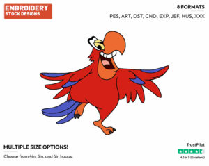Cheerful Iago - Disney's Aladdin - Embroidery Design in 3 sizes & 8 formats