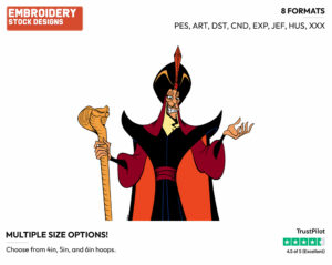 Jafar Holding His Sceptre - Disney's Aladdin - Embroidery Design in 3 sizes & 8 formats