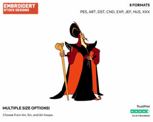 Jafar Posing With His Sceptre - Disney's Aladdin - Embroidery Design in 3 sizes & 8 formats