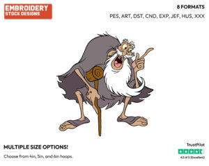 Old Man Jafar - Disney's Aladdin - Embroidery Design in 3 sizes & 8 formats