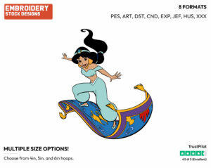 Jasmine Riding Magic Carpet - Disney's Aladdin - Embroidery Design in 3 sizes & 8 formats