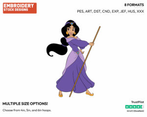 Jasmine In Her Purple Dress - Disney's Aladdin - Embroidery Design in 3 sizes & 8 formats