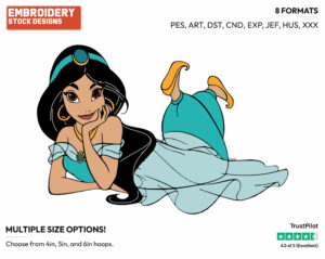 Jasmine Posing - Disney's Aladdin - Embroidery Design in 3 sizes & 8 formats
