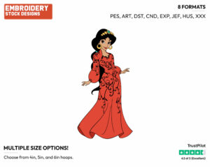 Jasmine In Red Dress - Disney's Aladdin - Embroidery Design in 3 sizes & 8 formats