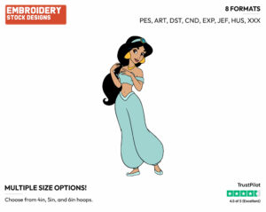 Jasmine Posing - Disney's Aladdin - Embroidery Design in 3 sizes & 8 formats