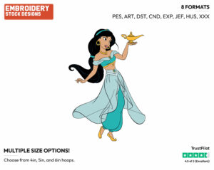 Jasmine Holding The Magic Lamp - Disney's Aladdin - Embroidery Design in 3 sizes & 8 formats