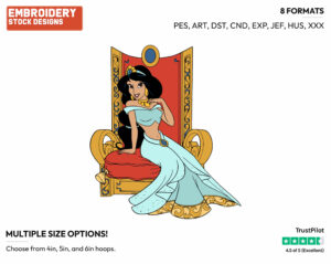 Jasmine Sitting On Her Throne - Disney's Aladdin - Embroidery Design in 3 sizes & 8 formats