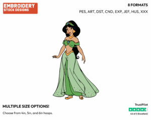 Jasmine Wearing Green Dress - Disney's Aladdin - Embroidery Design in 3 sizes & 8 formats
