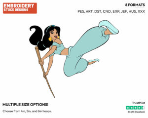 Jasmine Vaulting With A Kick - Disney's Aladdin - Embroidery Design in 3 sizes & 8 formats