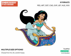 Jasmine On Flying Carpet - Disney's Aladdin - Embroidery Design in 3 sizes & 8 formats