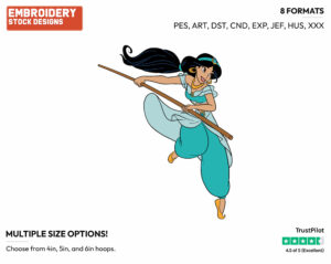 Jasmine Pole Vaulting - Disney's Aladdin - Embroidery Design in 3 sizes & 8 formats