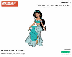Jasmine, Flower - Disney's Aladdin - Embroidery Design in 3 sizes & 8 formats