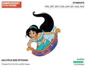 Jasmine On Flying Carpet - Disney's Aladdin - Embroidery Design in 3 sizes & 8 formats